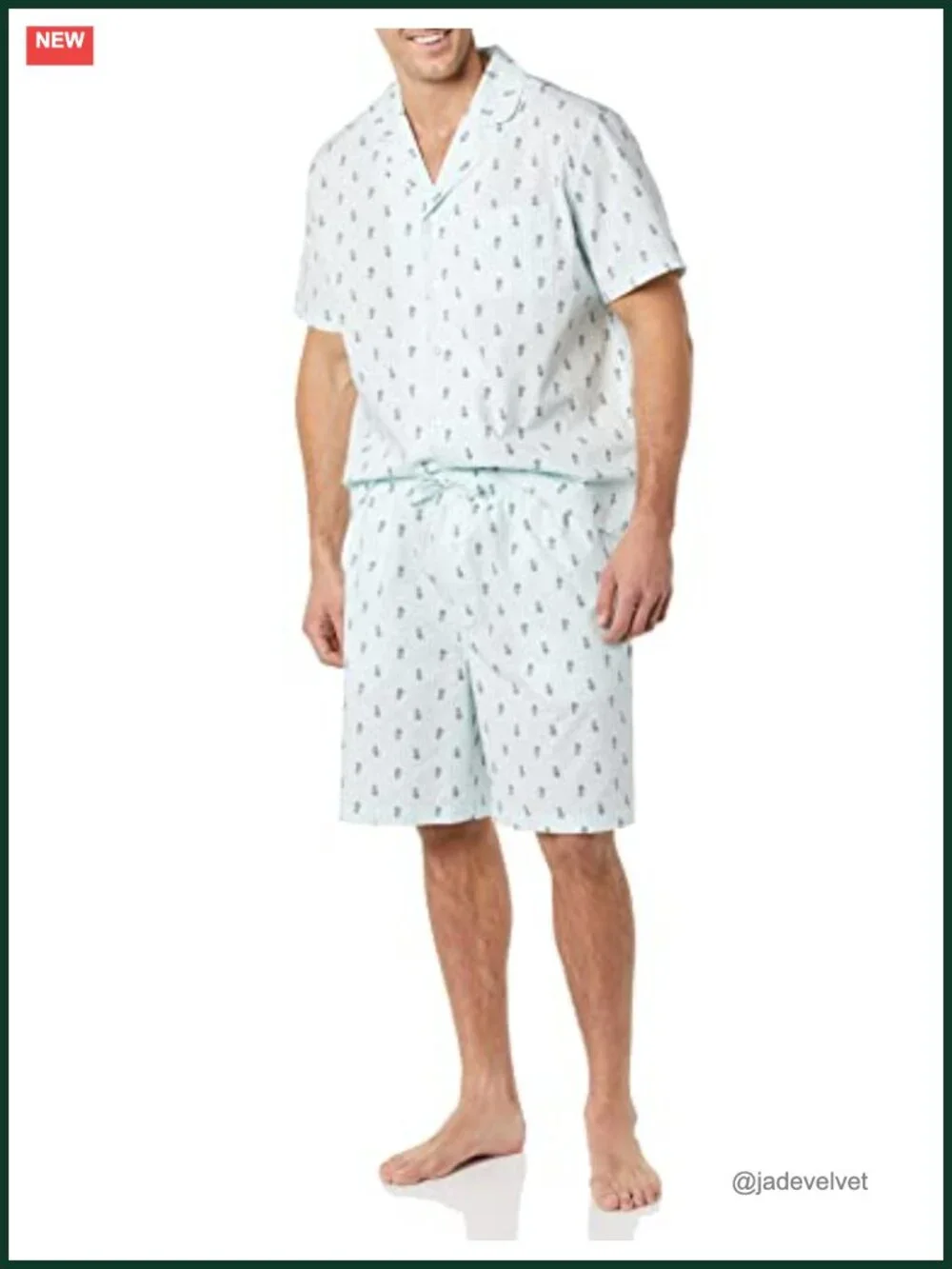 Men's Cotton Stretch Poplin Notch Collar Short Pajama Set Sleepwear